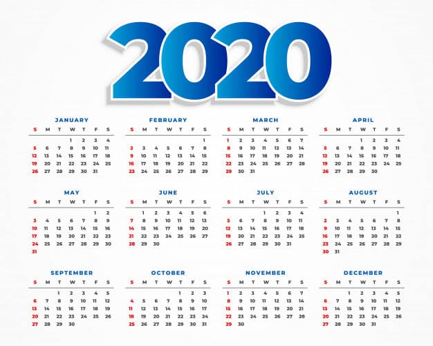 Grátis Calendário 2020